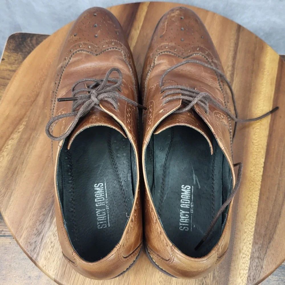 Stacy Adams Oxford‎ Shoes Mens 10.5 Brown Leather  Wingtip Brogue Dress Shoes